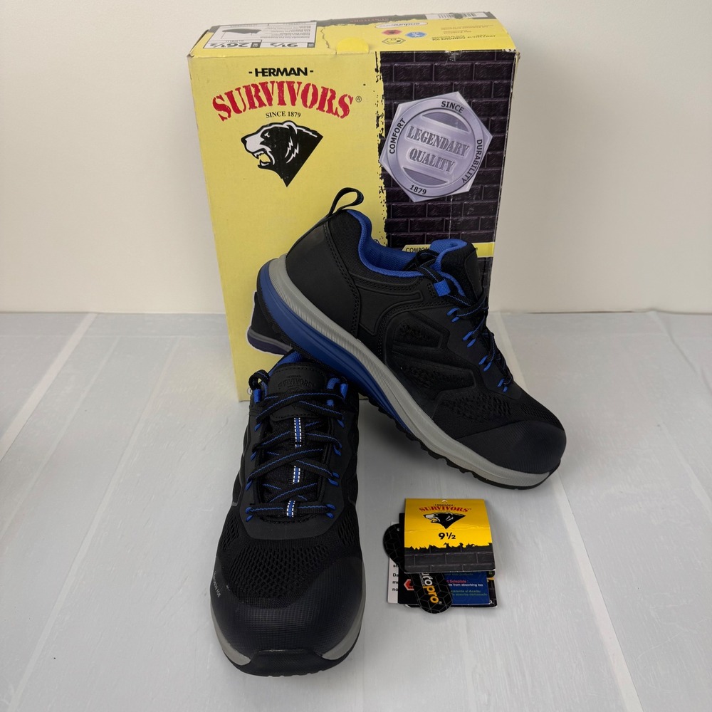 Herman Survivors Cassle Work Shoes Women 9.5 Black Blue Composite Toe Safety